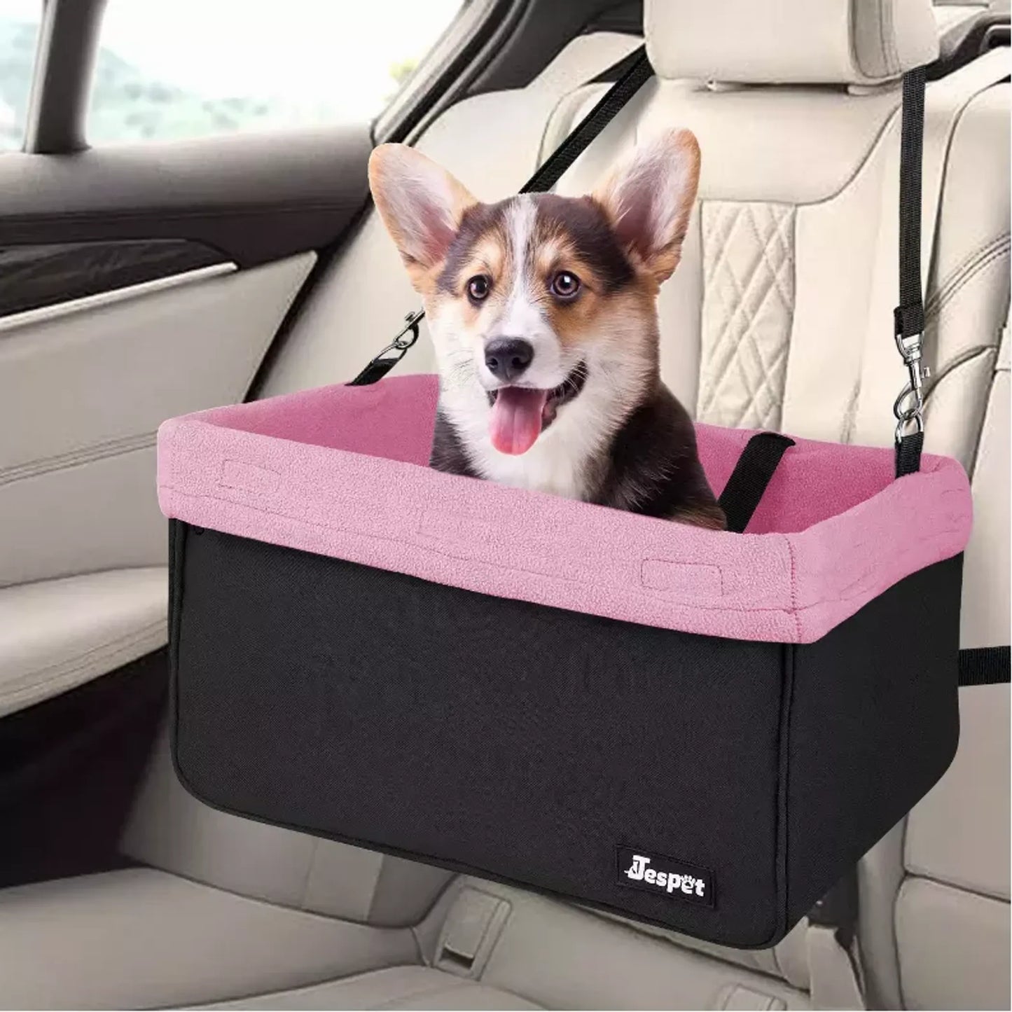 JESPET & GOOPAWS Dog Booster Seats for Cars, Portable Dog Car Seat Travel Carrier with Seat Belt for 24lbs Pets