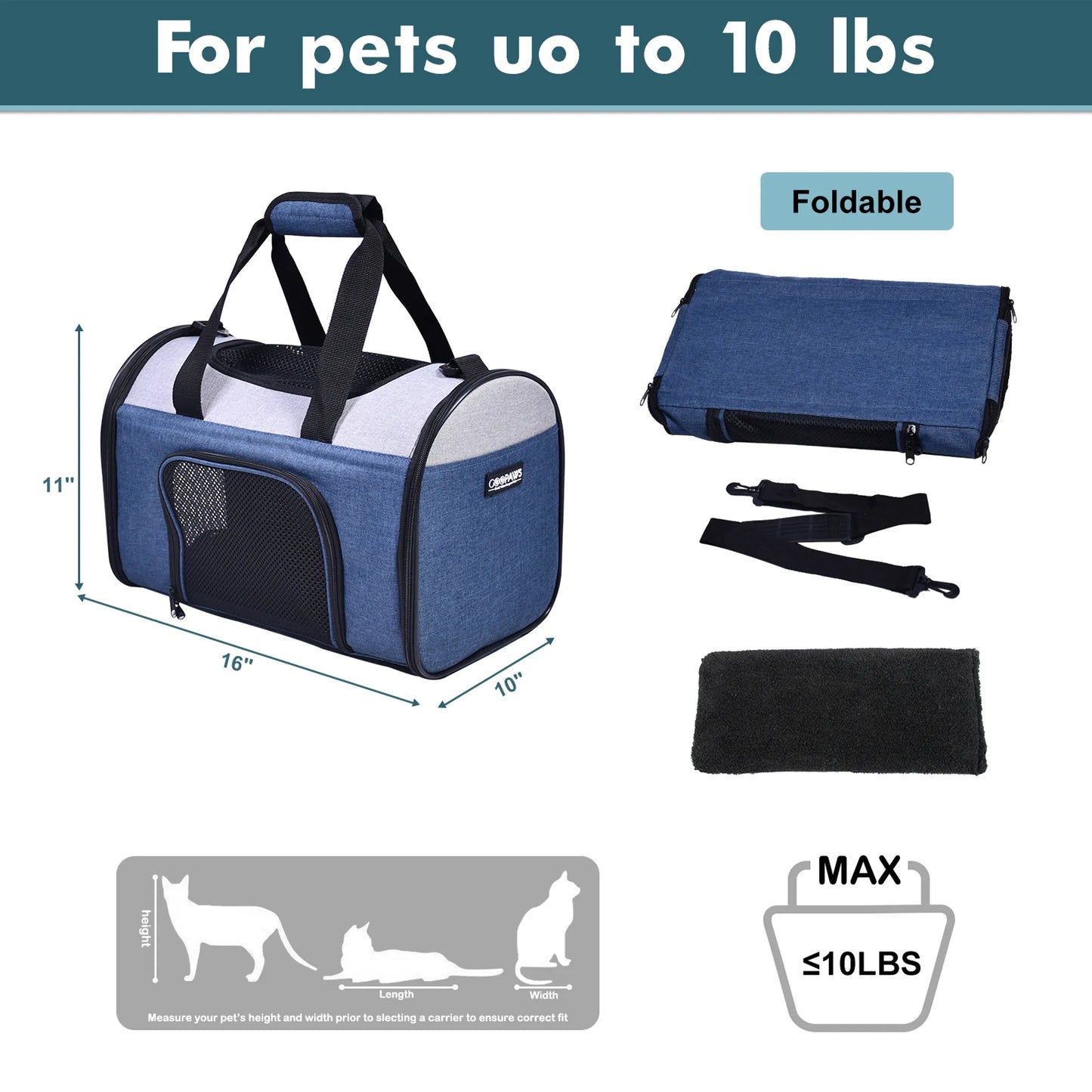 JESPET Soft-Sided Kennel Pet Carrier for Small Dogs, Cats, Puppy, Airline Approved Cat Carriers Dog Carrier Collapsible, Travel Handbag & Car Seat